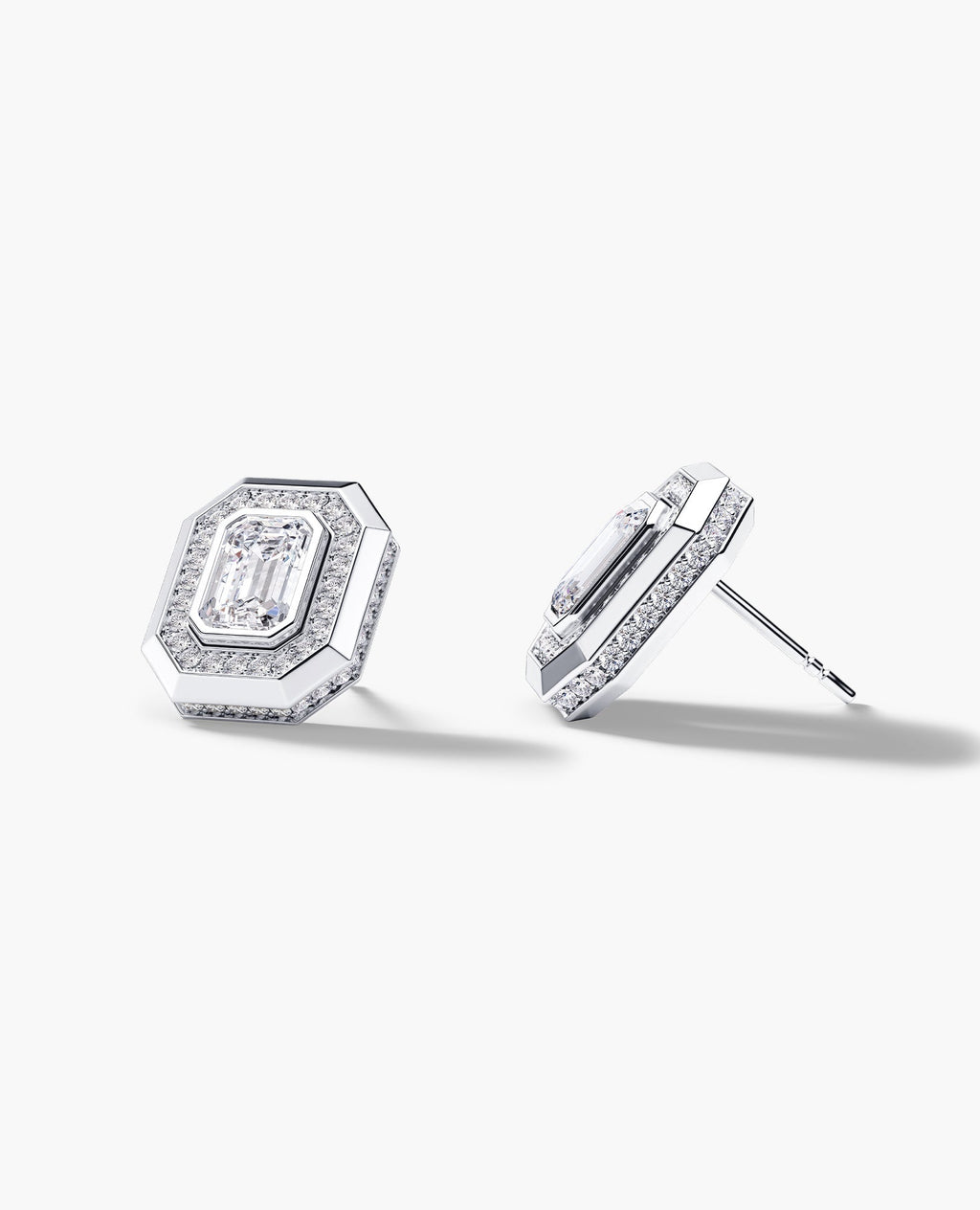 HALO Gold Emerald Cut Single Stud Earring with 0.55ct - 1.40ct Diamonds