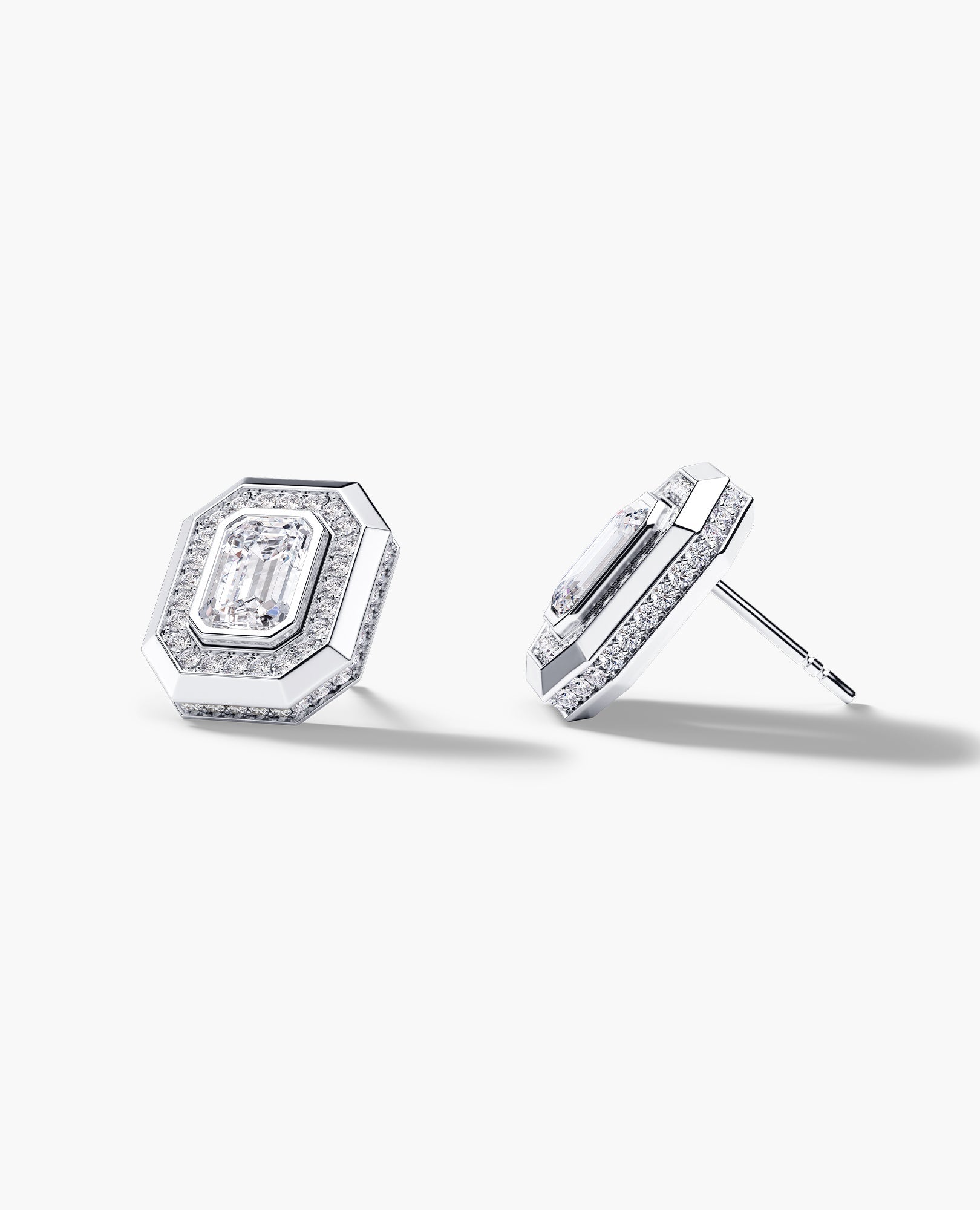 HALO Gold Emerald Cut Single Stud Earring with 0.55ct - 1.40ct Diamonds