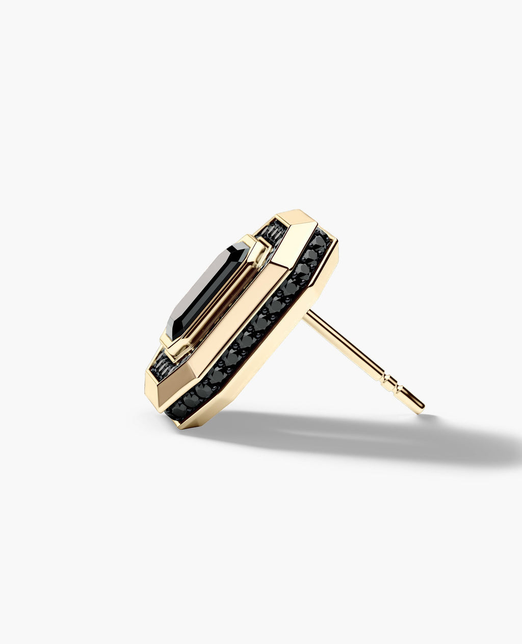 HALO Gold Emerald Cut Single Stud Earring with 0.55ct - 1.40ct Black Diamonds