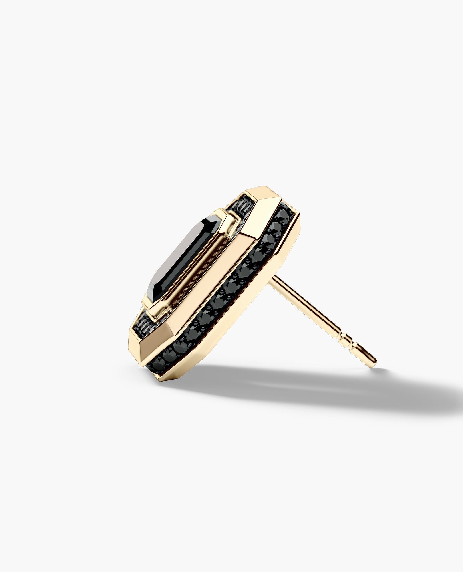 HALO Gold Emerald Cut Single Stud Earring with 0.55ct - 1.40ct Black Diamonds