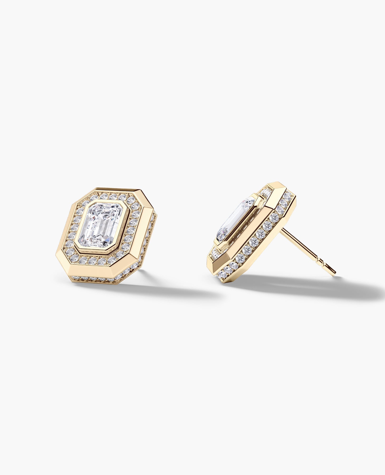 HALO Gold Emerald Cut Single Stud Earring with 0.55ct - 1.40ct Diamonds