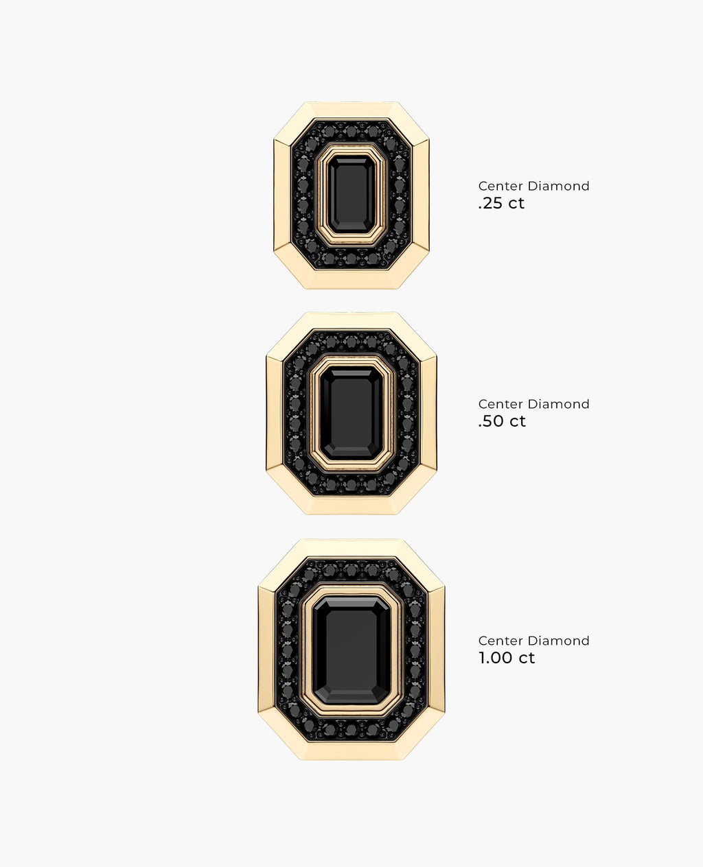 HALO Gold Emerald Cut Single Stud Earring with 0.55ct - 1.40ct Black Diamonds
