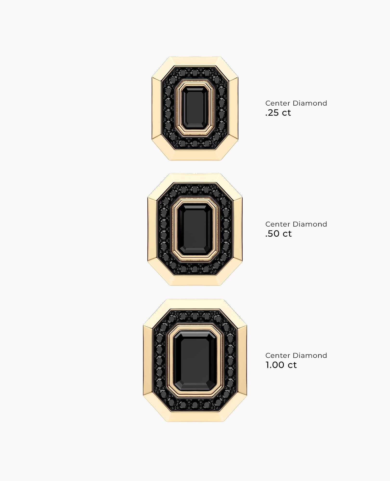 HALO Gold Emerald Cut Single Stud Earring with 0.55ct - 1.40ct Black Diamonds