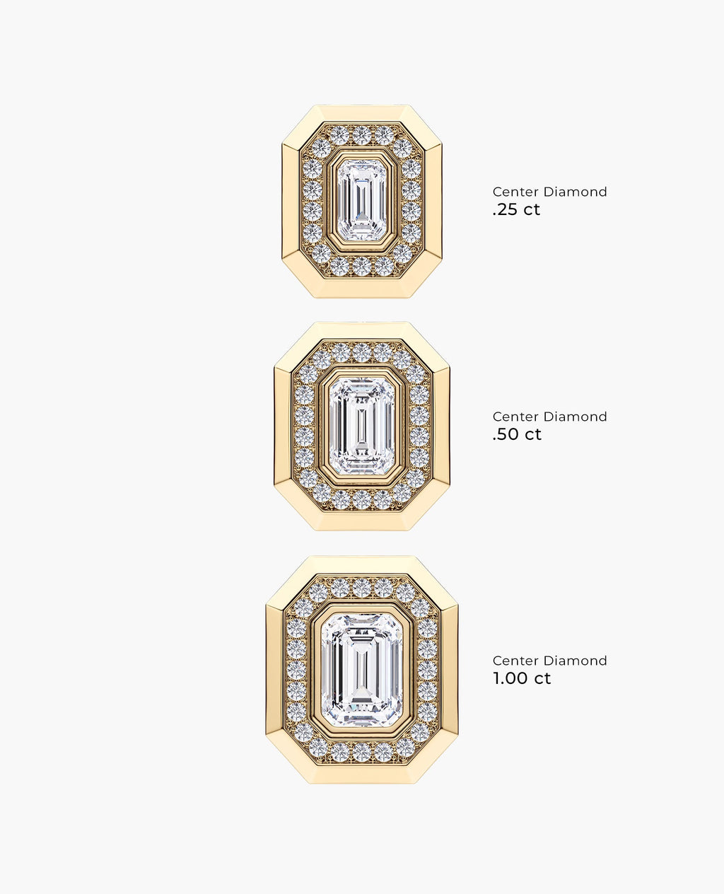 HALO Gold Emerald Cut Single Stud Earring with 0.55ct - 1.40ct Diamonds