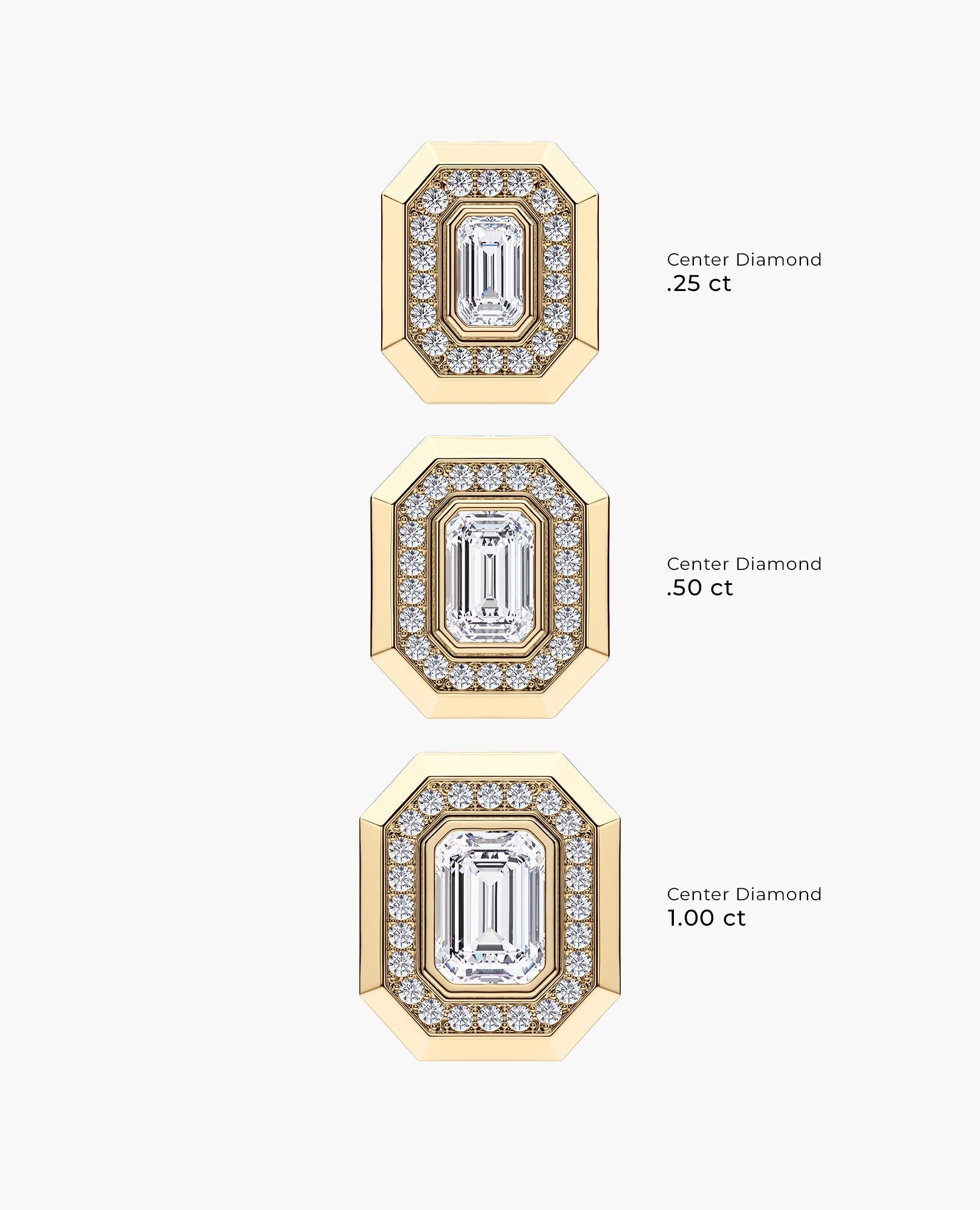 HALO Gold Emerald Cut Single Stud Earring with 0.55ct - 1.40ct Diamonds