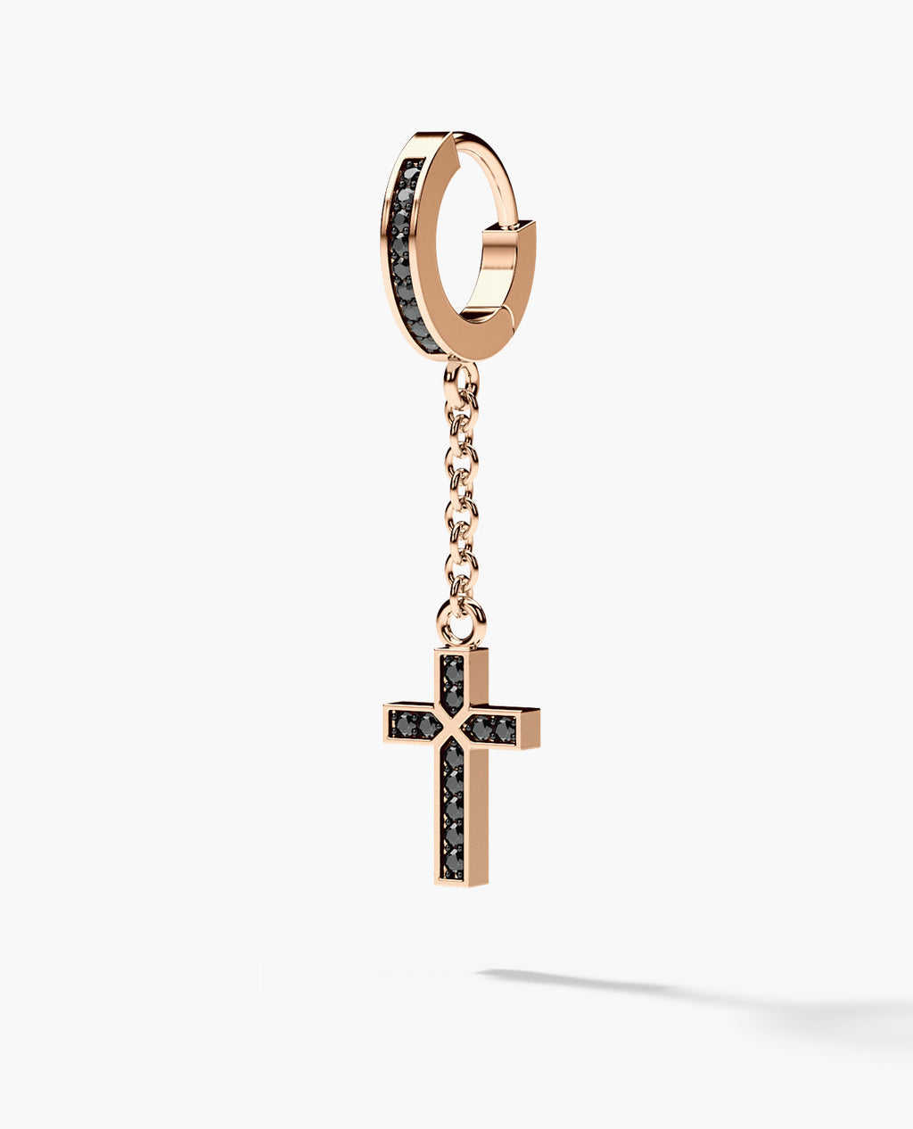 DANGLE Cross Hoop Gold Earring with 0.12ct Black Diamonds