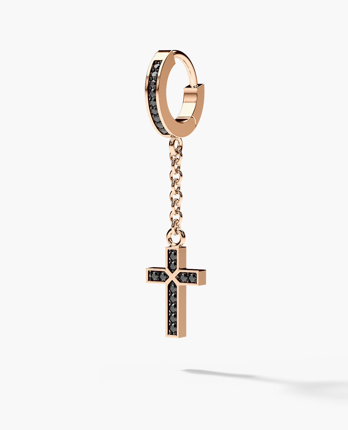 DANGLE Cross Hoop Gold Earring with 0.12ct Black Diamonds