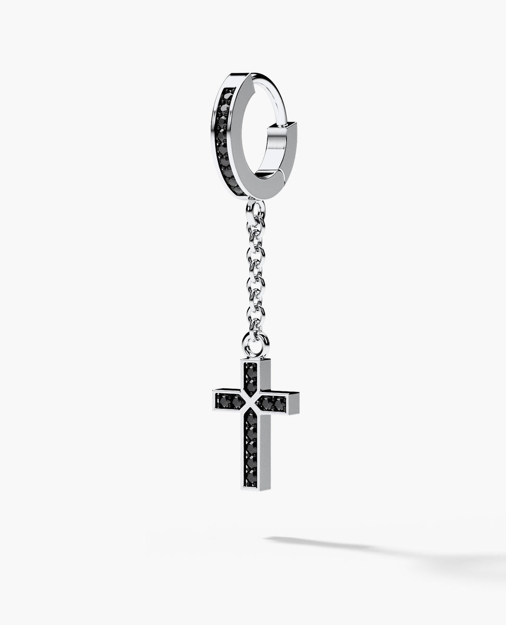 DANGLE Cross Hoop Gold Earring with 0.12ct Black Diamonds