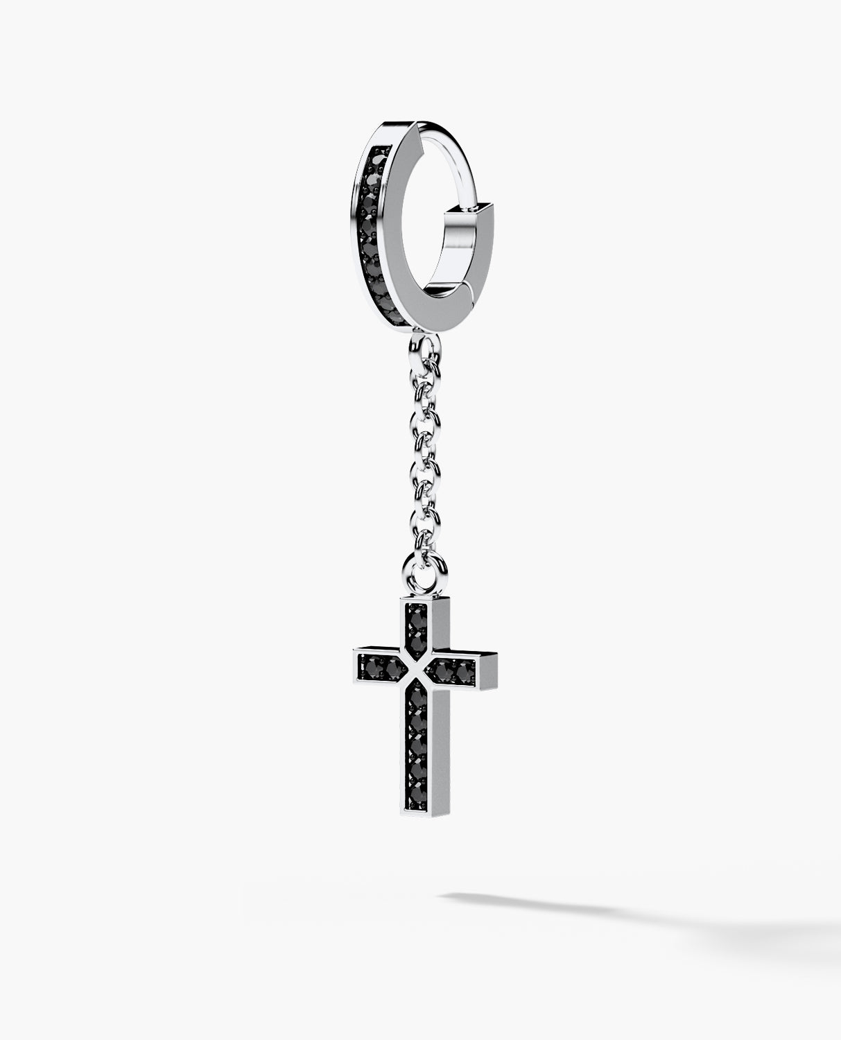 DANGLE Cross Hoop Gold Earring with 0.12ct Black Diamonds