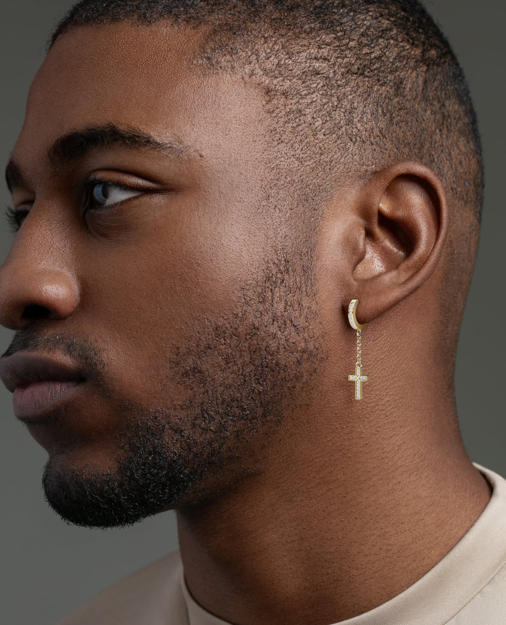 DANGLE Cross Hoop Gold Earring with 0.12ct Diamonds