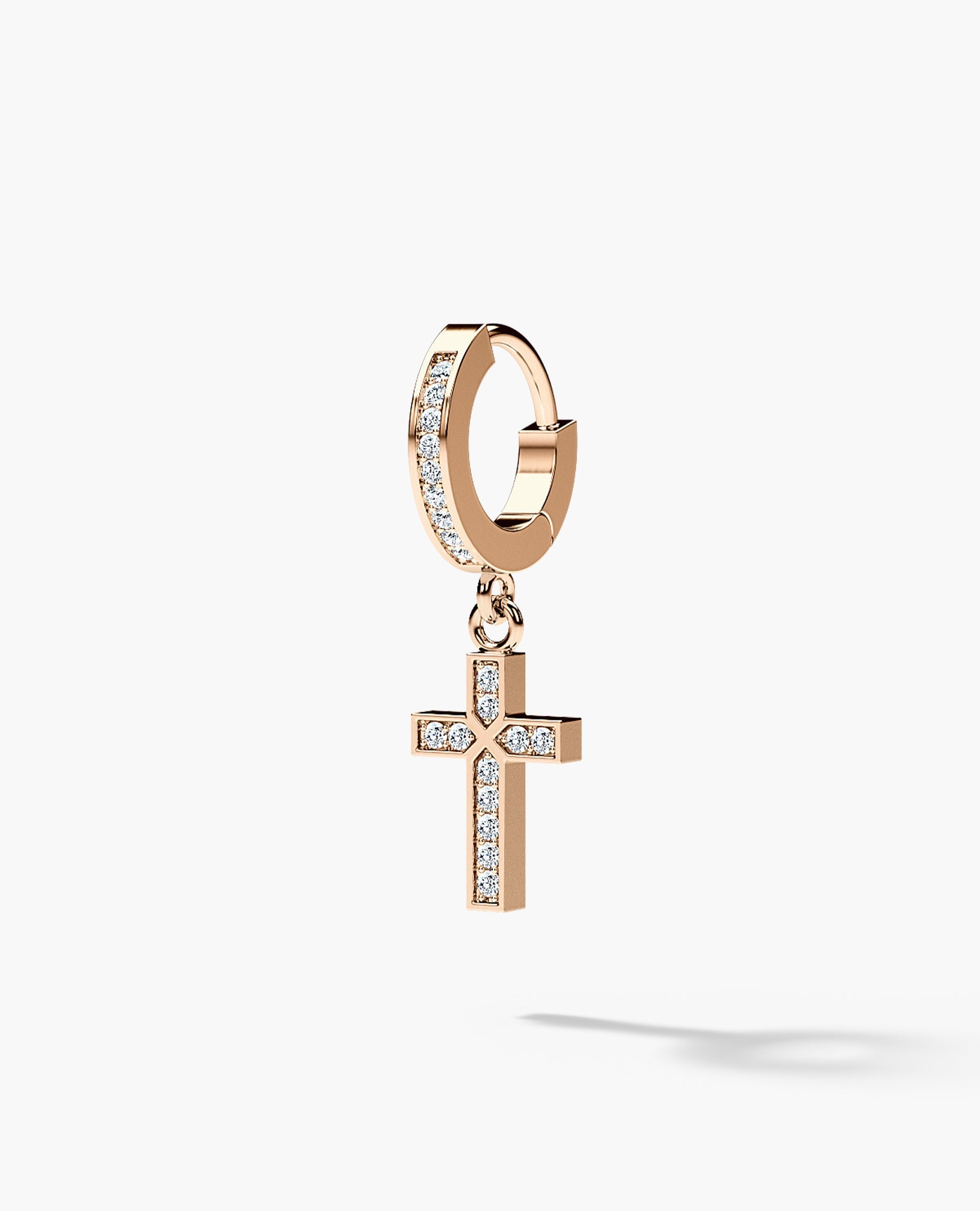 DANGLE Cross Gold Hoop Huggie Earring with 0.12ct Diamonds