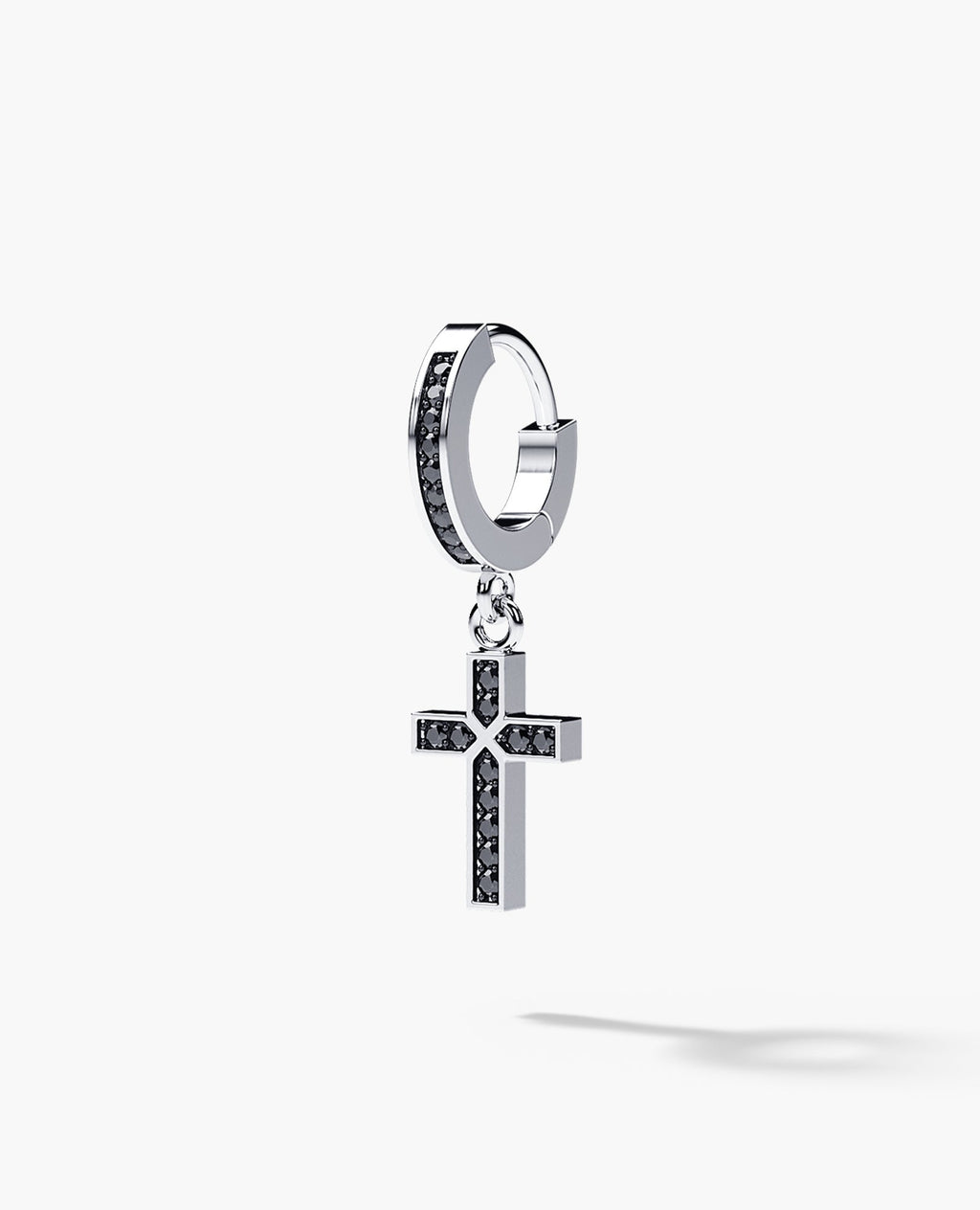 DANGLE Cross Gold Hoop Huggie Earring with 0.12ct Black Diamonds