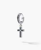 DANGLE Cross Gold Hoop Huggie Earring with 0.12ct Black Diamonds