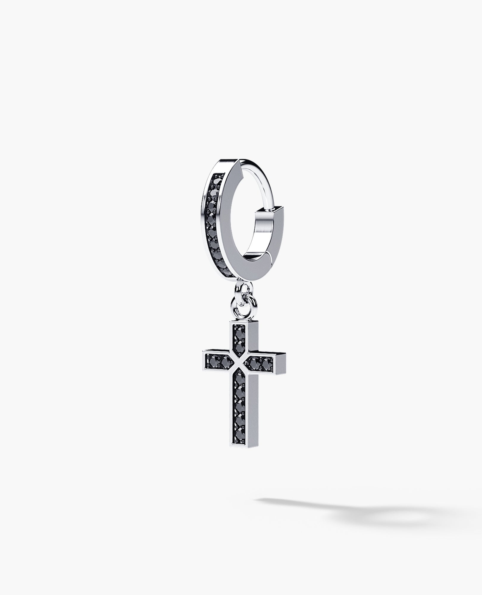DANGLE Cross Gold Hoop Huggie Earring with 0.12ct Black Diamonds