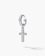 DANGLE Cross Gold Hoop Huggie Earring with 0.12ct Diamonds
