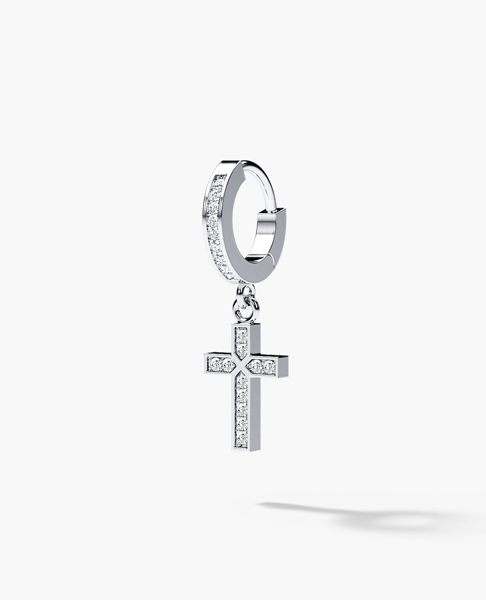 DANGLE Cross Gold Hoop Huggie Earring with 0.12ct Diamonds