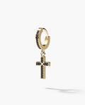 DANGLE Cross Gold Hoop Huggie Earring with 0.12ct Black Diamonds