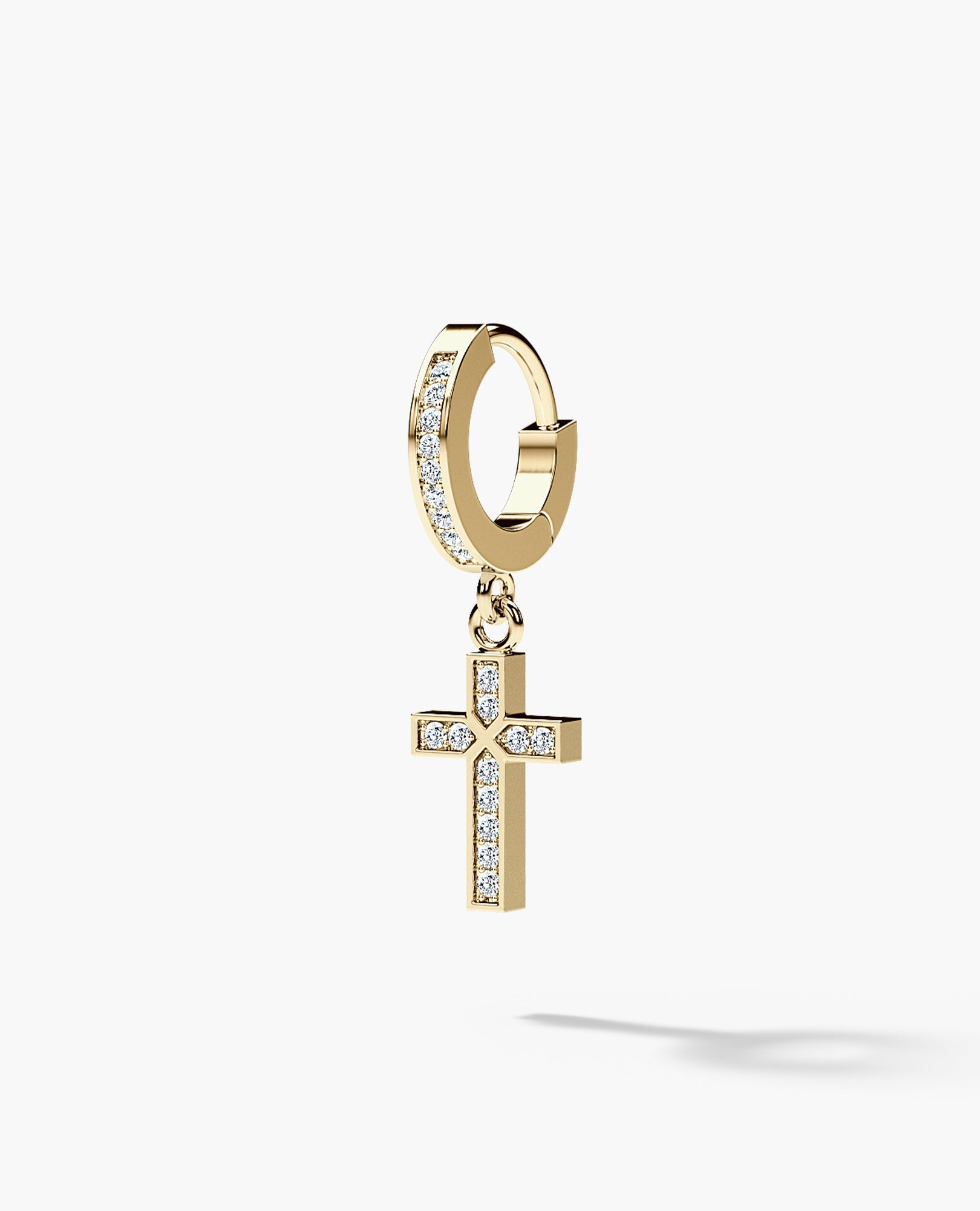 DANGLE Cross Gold Hoop Huggie Earring with 0.12ct Diamonds