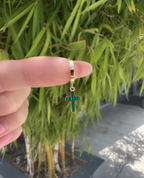 DANGLE CROSS Hoop Gold Earring with Malachite