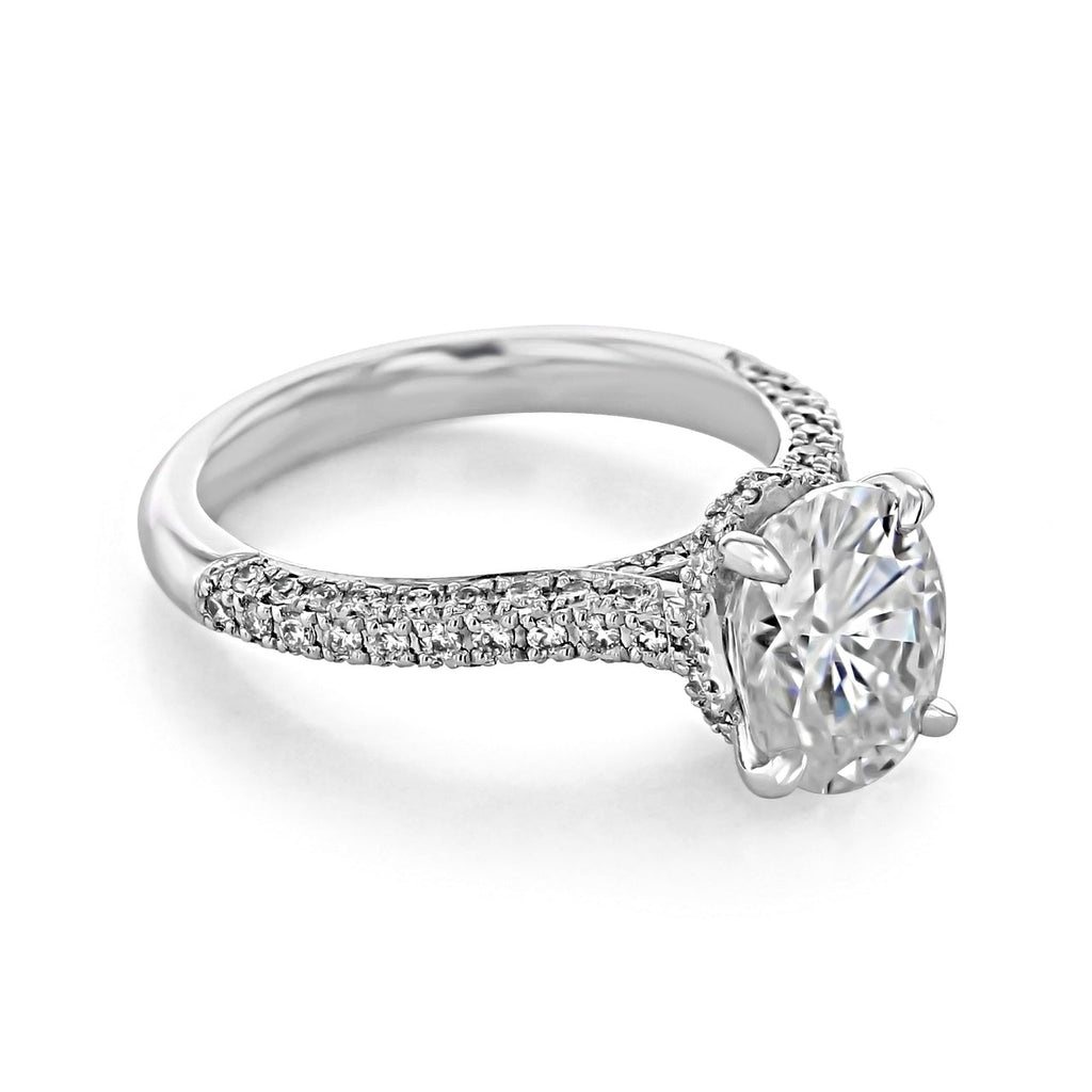 1.93CT Oval Moissanite Hidden Halo Triple Pave Setting Engagement Ring