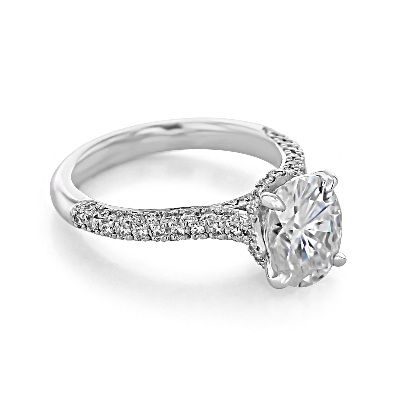 1.93CT Oval Moissanite Hidden Halo Triple Pave Setting Engagement Ring