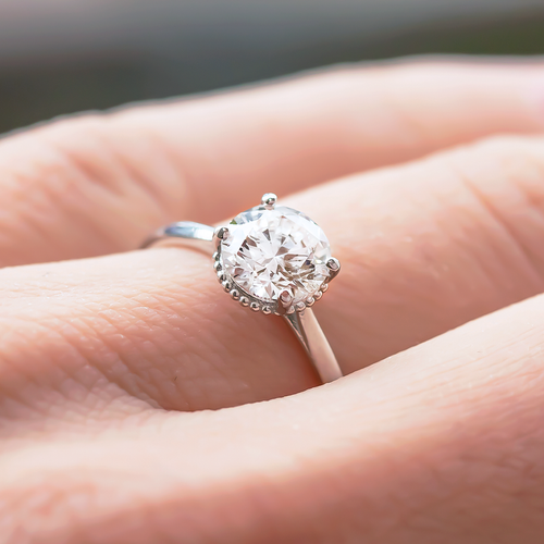 1.0 CT Round Cut Milgrain Hidden Halo Style Moissanite Engagement Ring