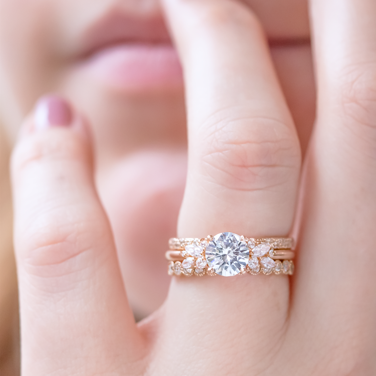 1.0 CT Round Cut Moissanite Cluster Style Engagement Ring