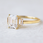 1.60 CT Emerald Cut Moissanite Three Stone Engagement Ring