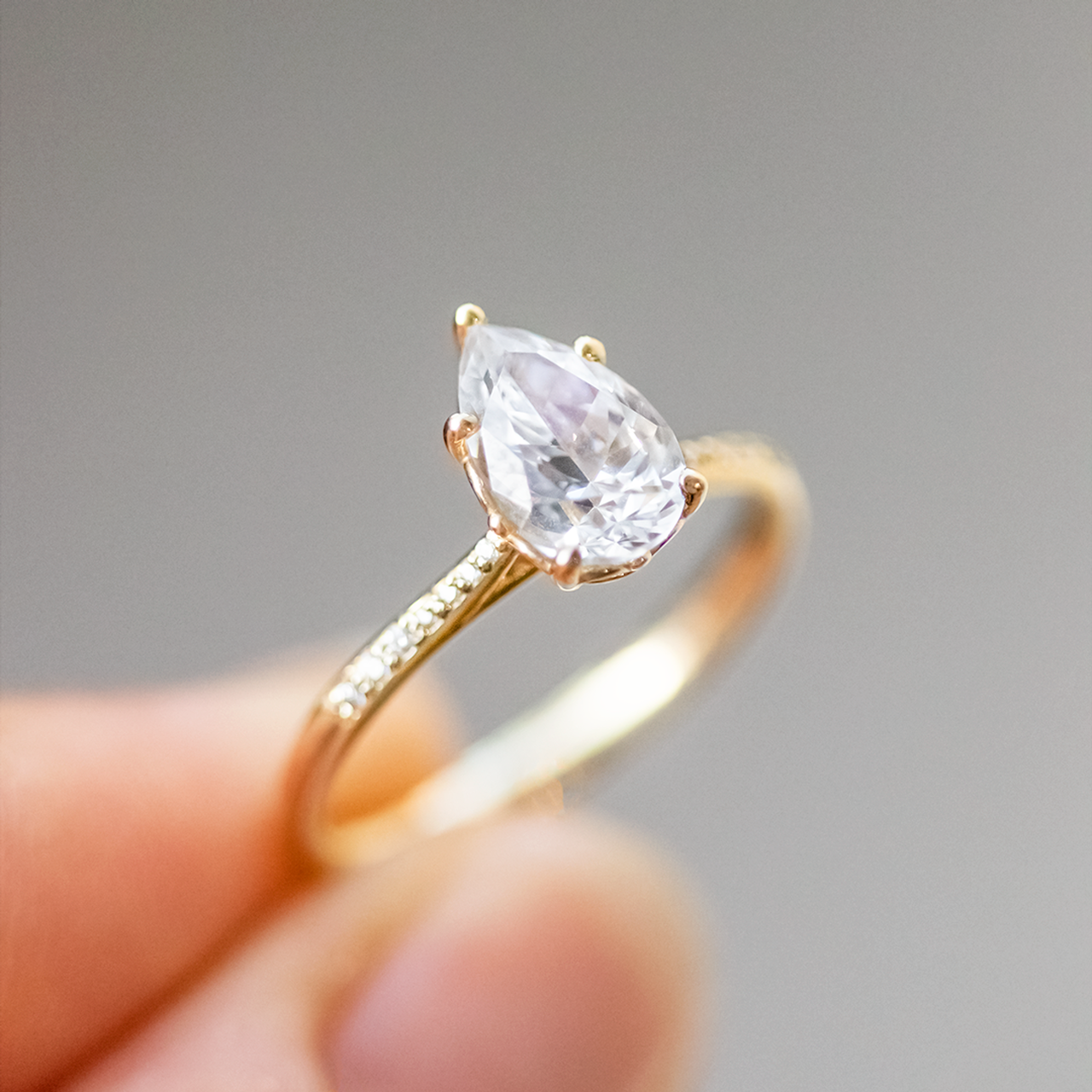 1.33 CT Pear Cut Pave Style Moissanite Engagement Ring