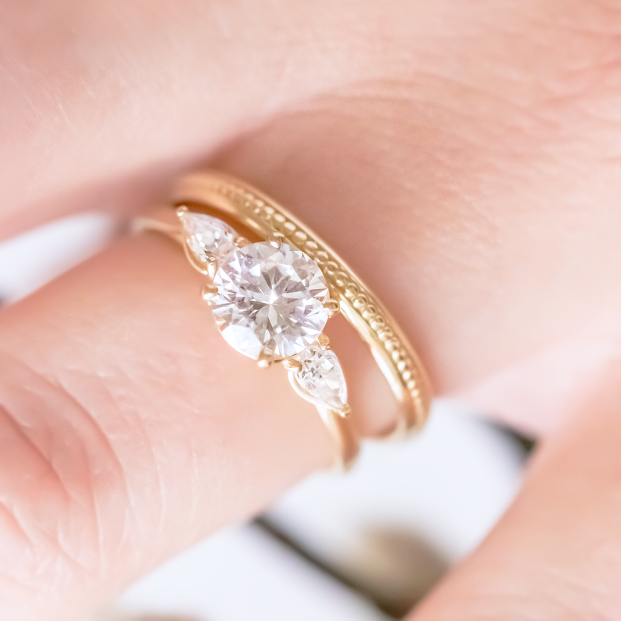 1.0 CT Round Cut Three Stone Style Moissanite Engagement Ring