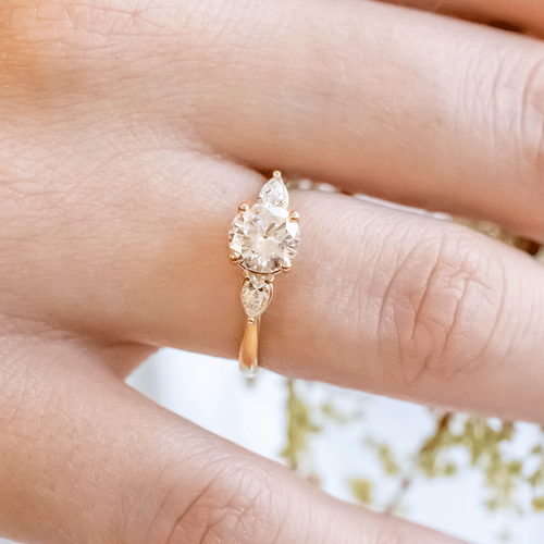 1.0 CT Round Cut Three Stone Style Moissanite Engagement Ring