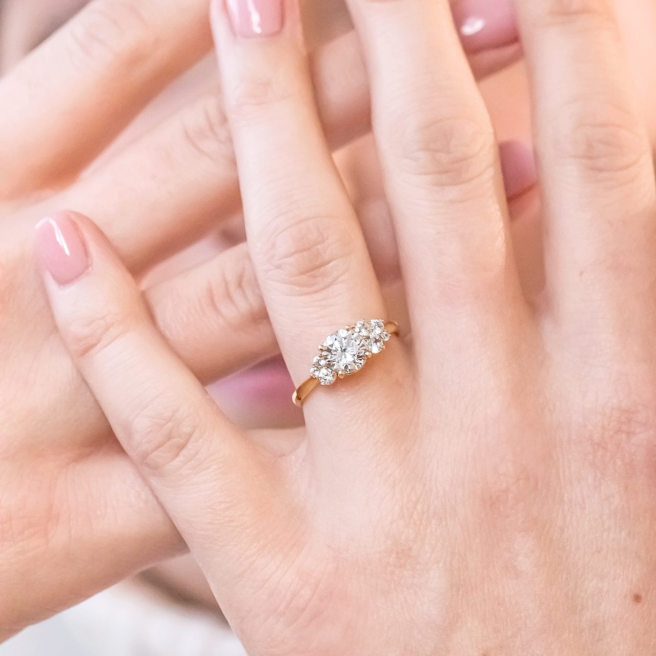 1.0 CT Round Cut Cluster Style Moissanite Engagement Ring