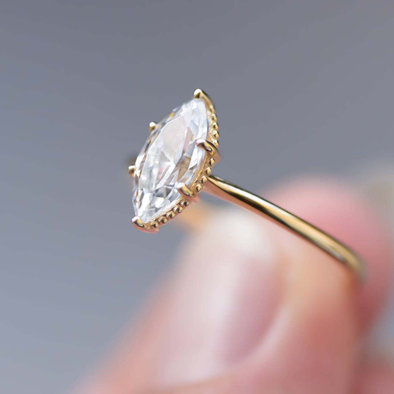1.0 CT Marquise Cut Solitaire Moissanite Engagement Ring