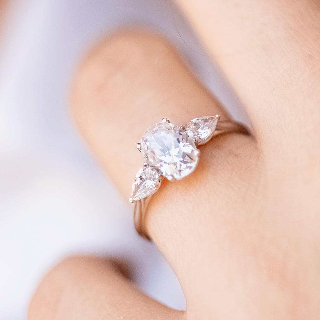 1.33 CT Oval Cut Three Stone Moissanite Engagement Ring