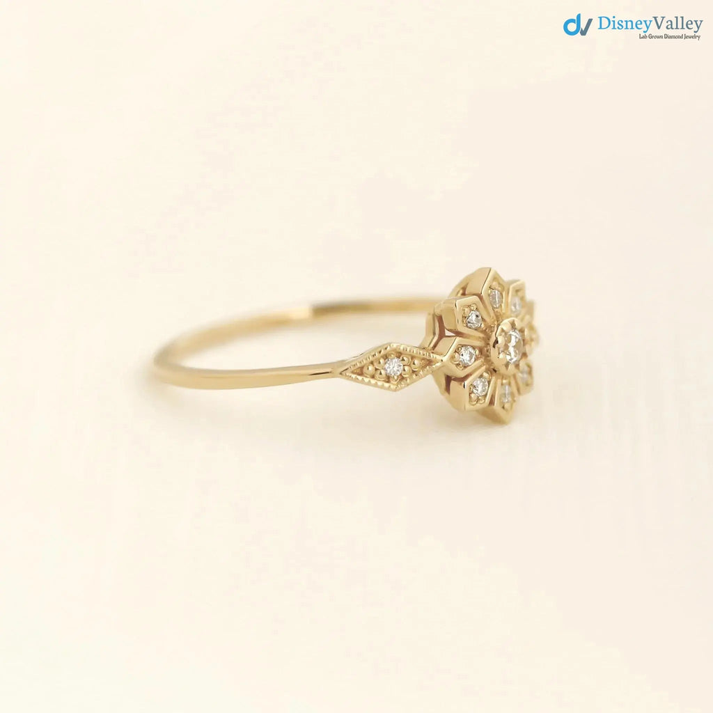 Edelweiss Floral Vintage Round cut diamond engagement ring DisneyValley