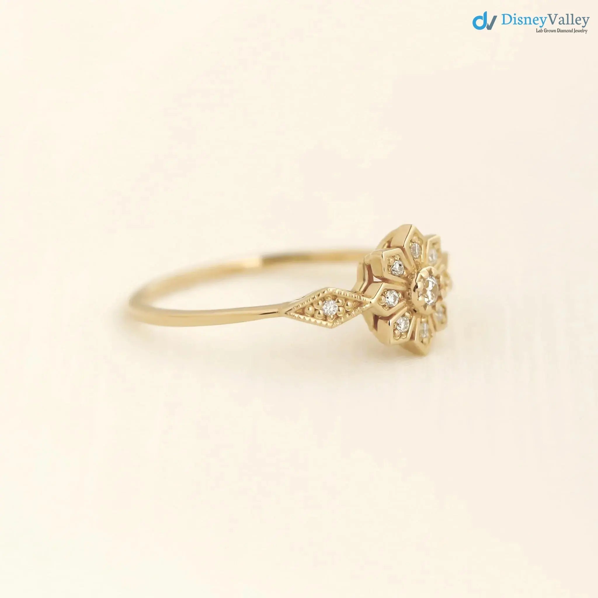 Edelweiss Floral Vintage Round cut diamond engagement ring DisneyValley