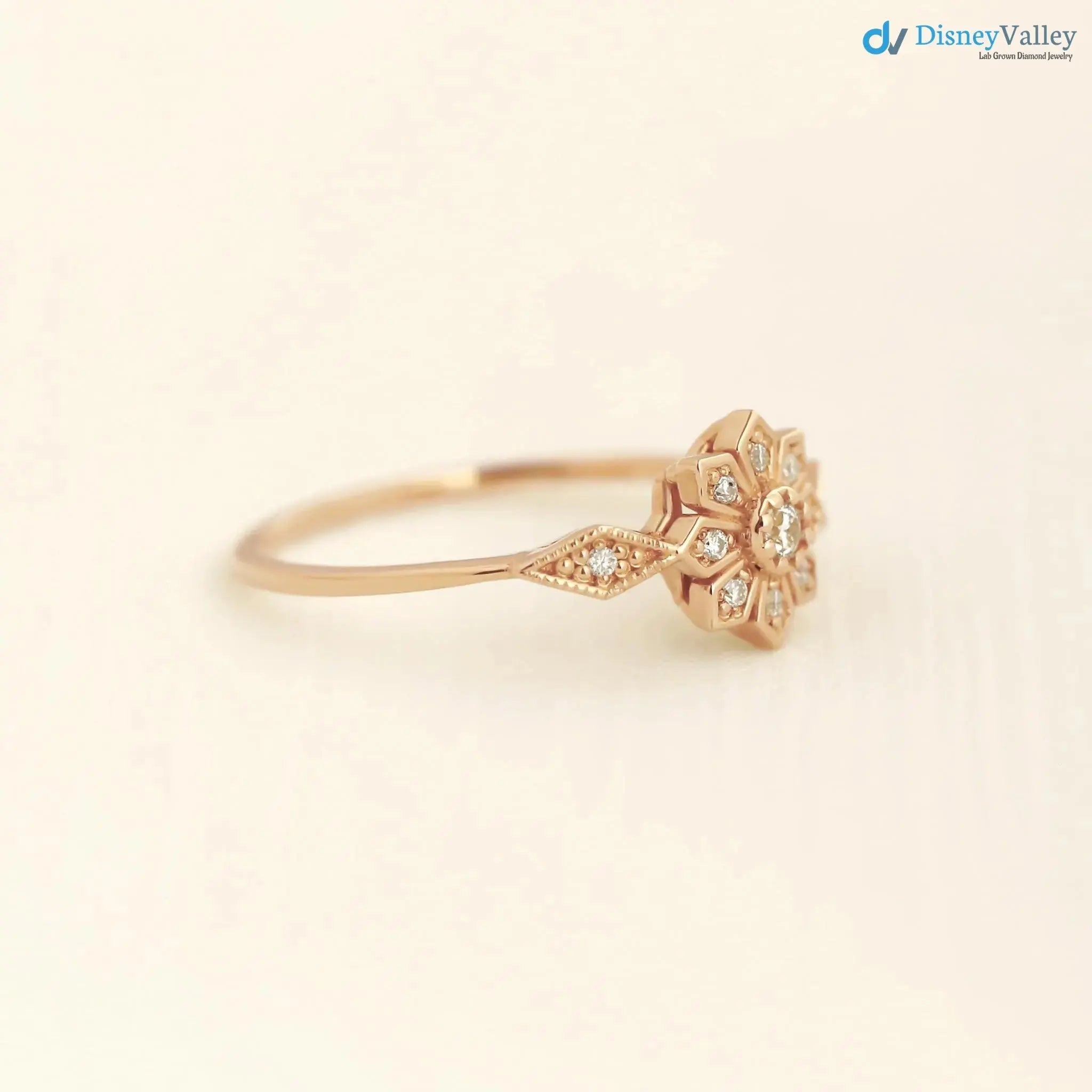 Edelweiss Floral Vintage Round cut diamond engagement ring DisneyValley