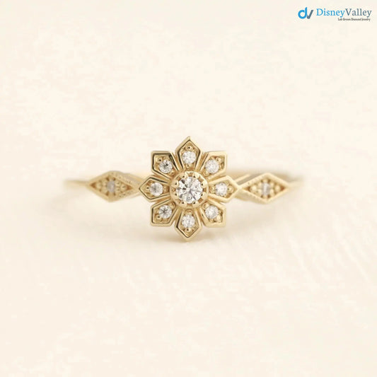 Edelweiss Floral Vintage Round cut diamond engagement ring DisneyValley