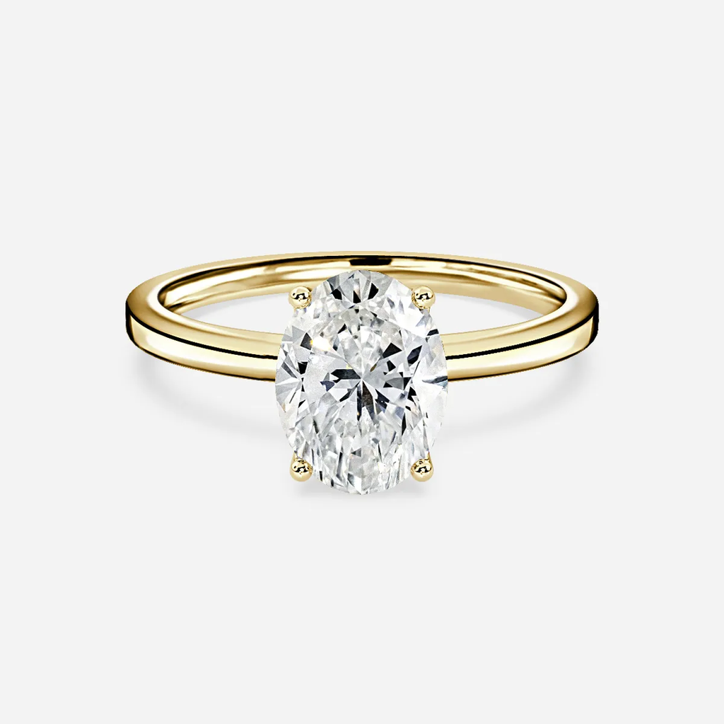 2.0 CT-2.10 CT Oval Moissanite Hidden Halo Engagement Ring