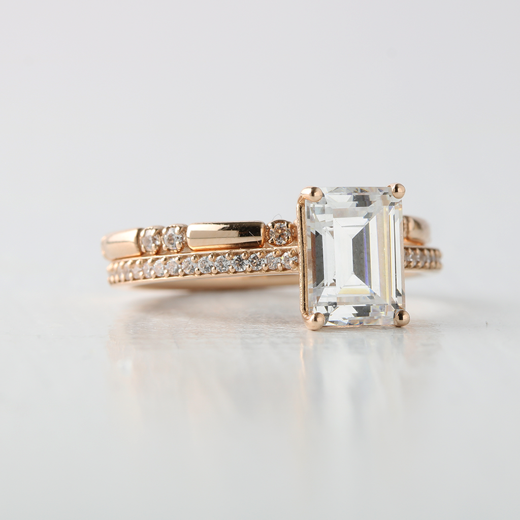 1.60 CT Emerald Cut Pave Setting Moissanite Engagement Ring
