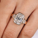 IGI Certified 5-10 Carat Elongated Cushion Cut Ring in bezel setting
