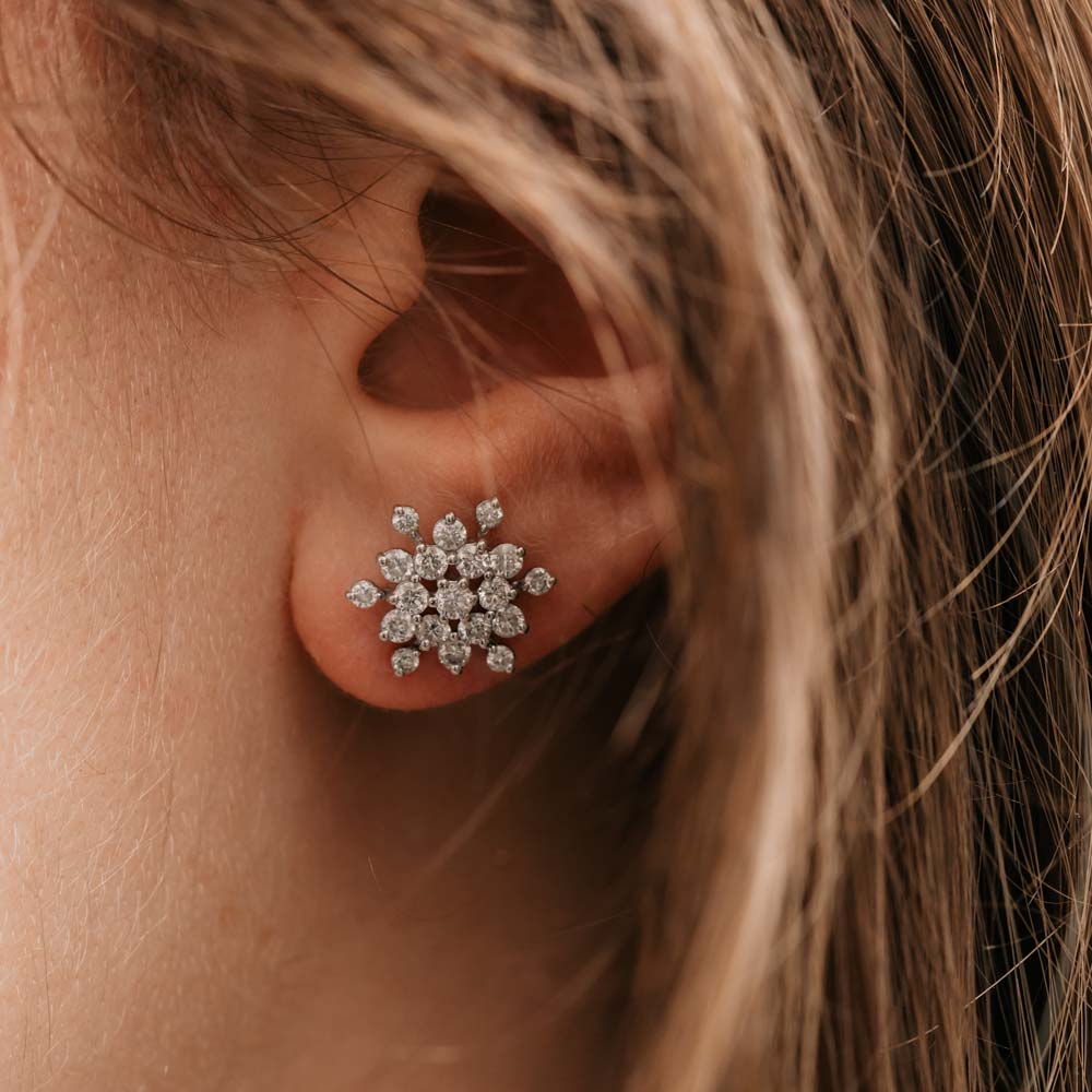 The Elsa Earrings | Lab Diamond Snowflake Cluster Round Studs Main image