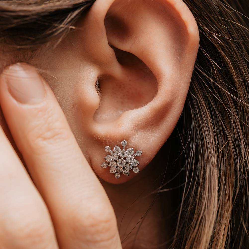 The Elsa Earrings | Lab Diamond Snowflake Cluster Round Studs