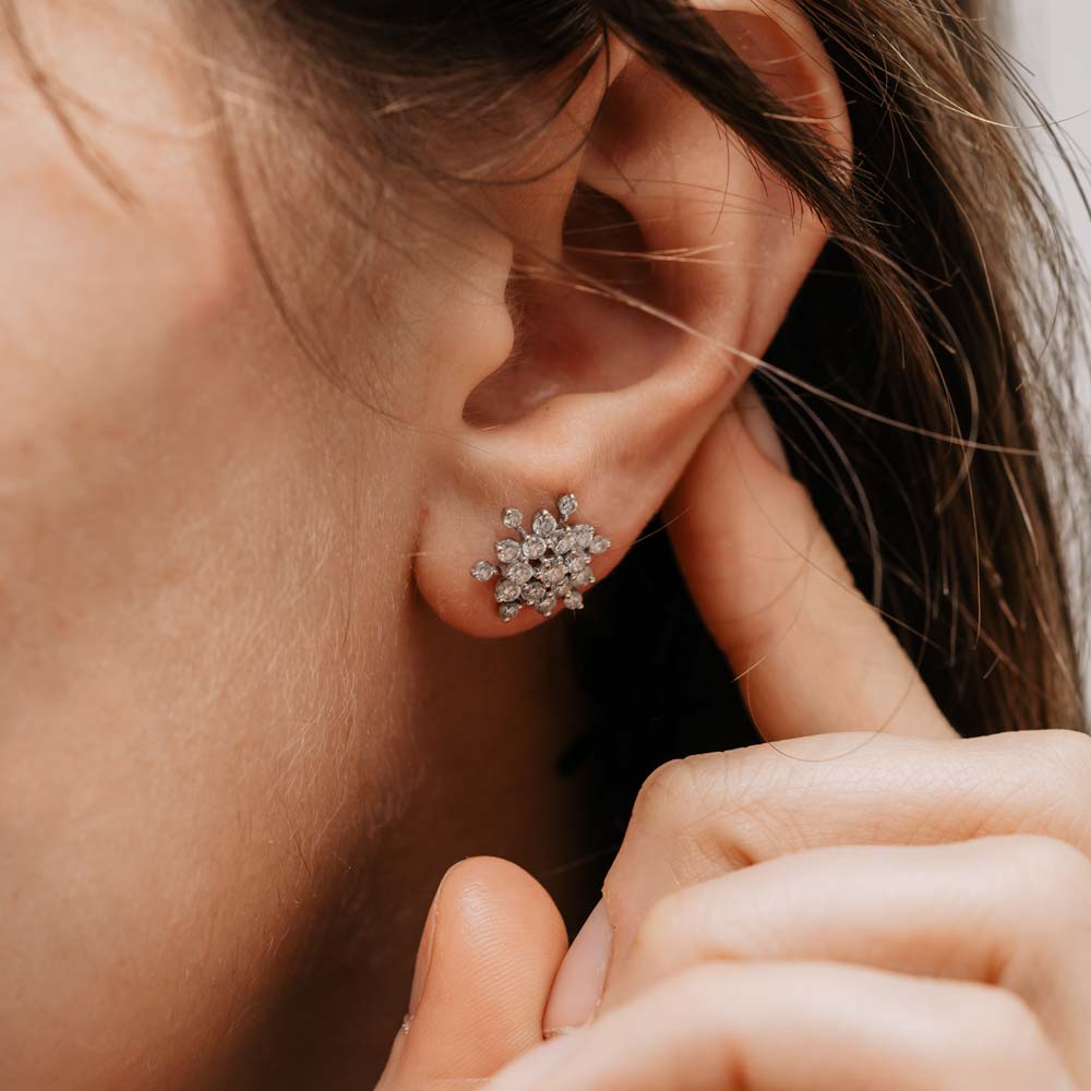 The Elsa Earrings | Lab Diamond Snowflake Cluster Round Studs
