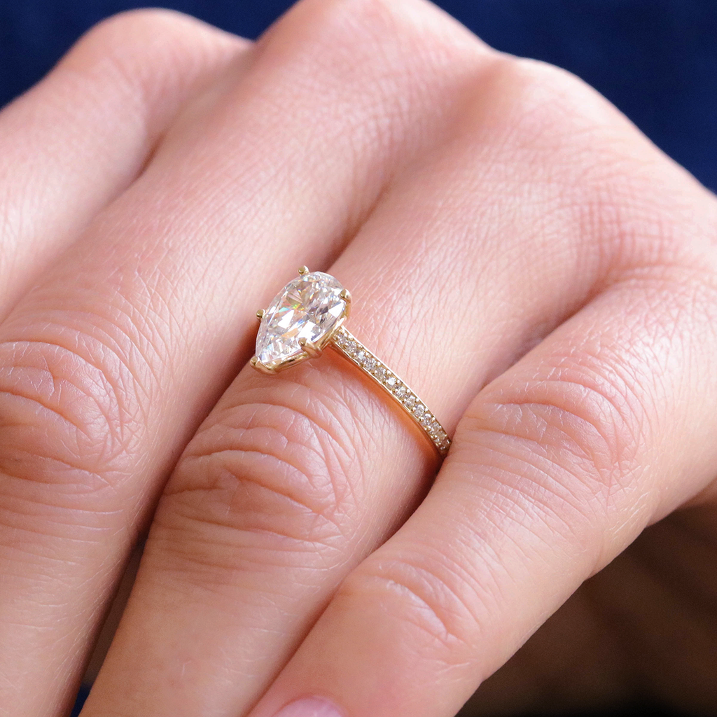1.33 CT Pear Cut Minimalist Pave Setting Moissanite Engagement Ring
