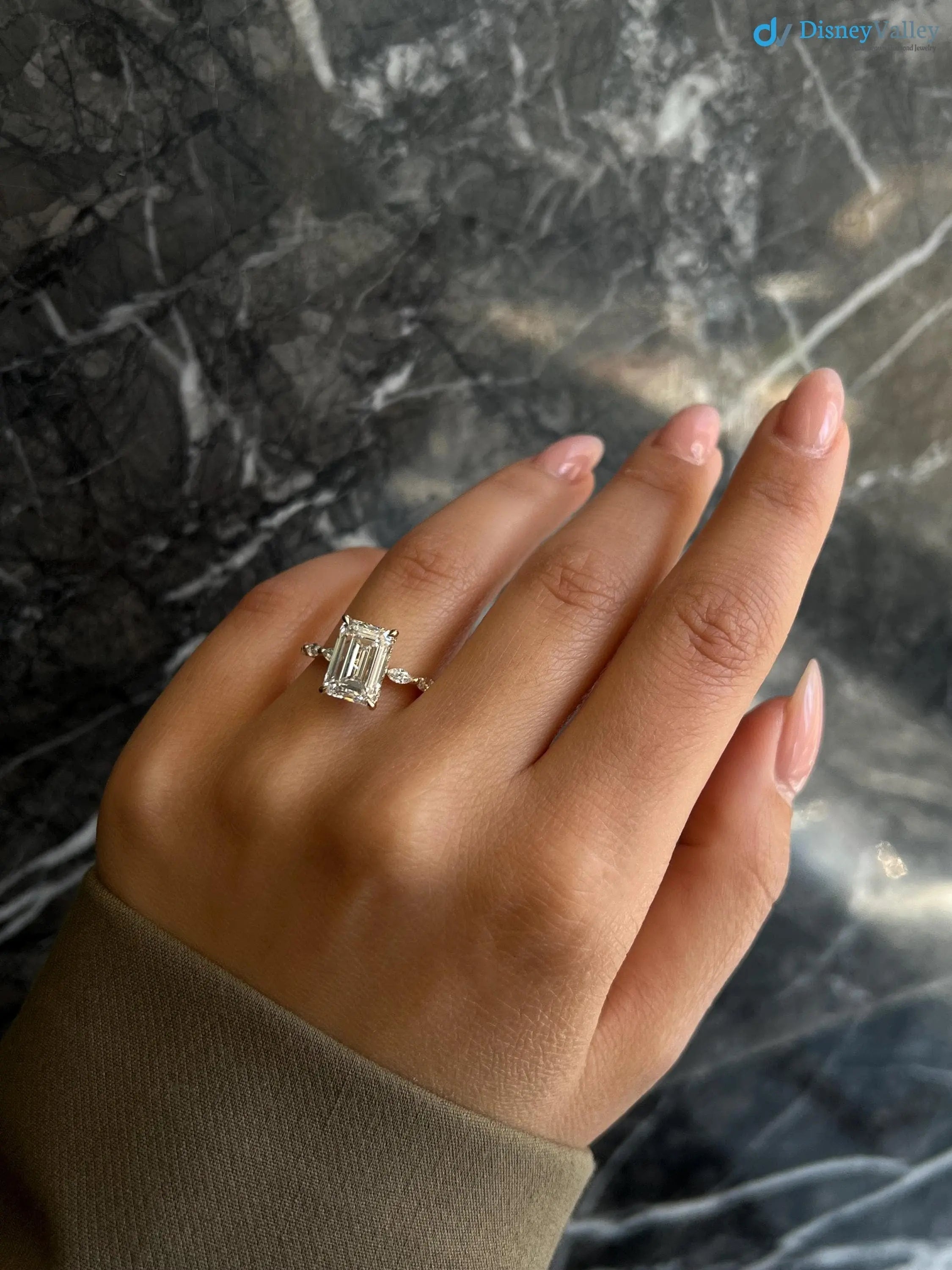 Emerald Cut 4 carat IGI Certified Lab Grown Diamond Hidden Halo Engagement Ring - DisneyValley