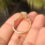 Old Mine Emerald Cut Nature Inspired Ring in Leaf Style Prong