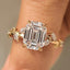 Old Mine Emerald Cut Nature Inspired Ring in Leaf Style Prong