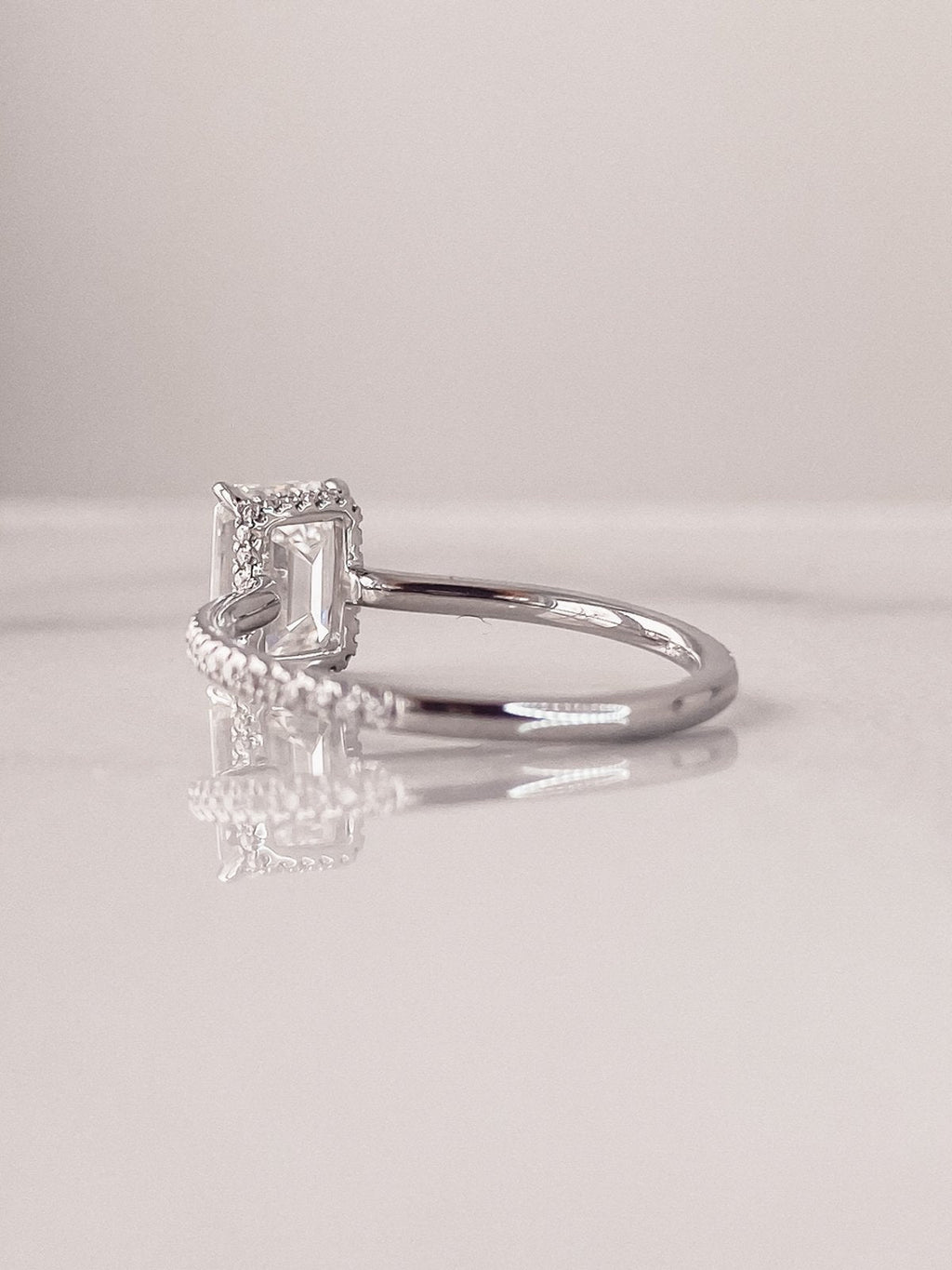 2.0 CT Emerald Cut Moissanite Hidden Halo Engagement Ring