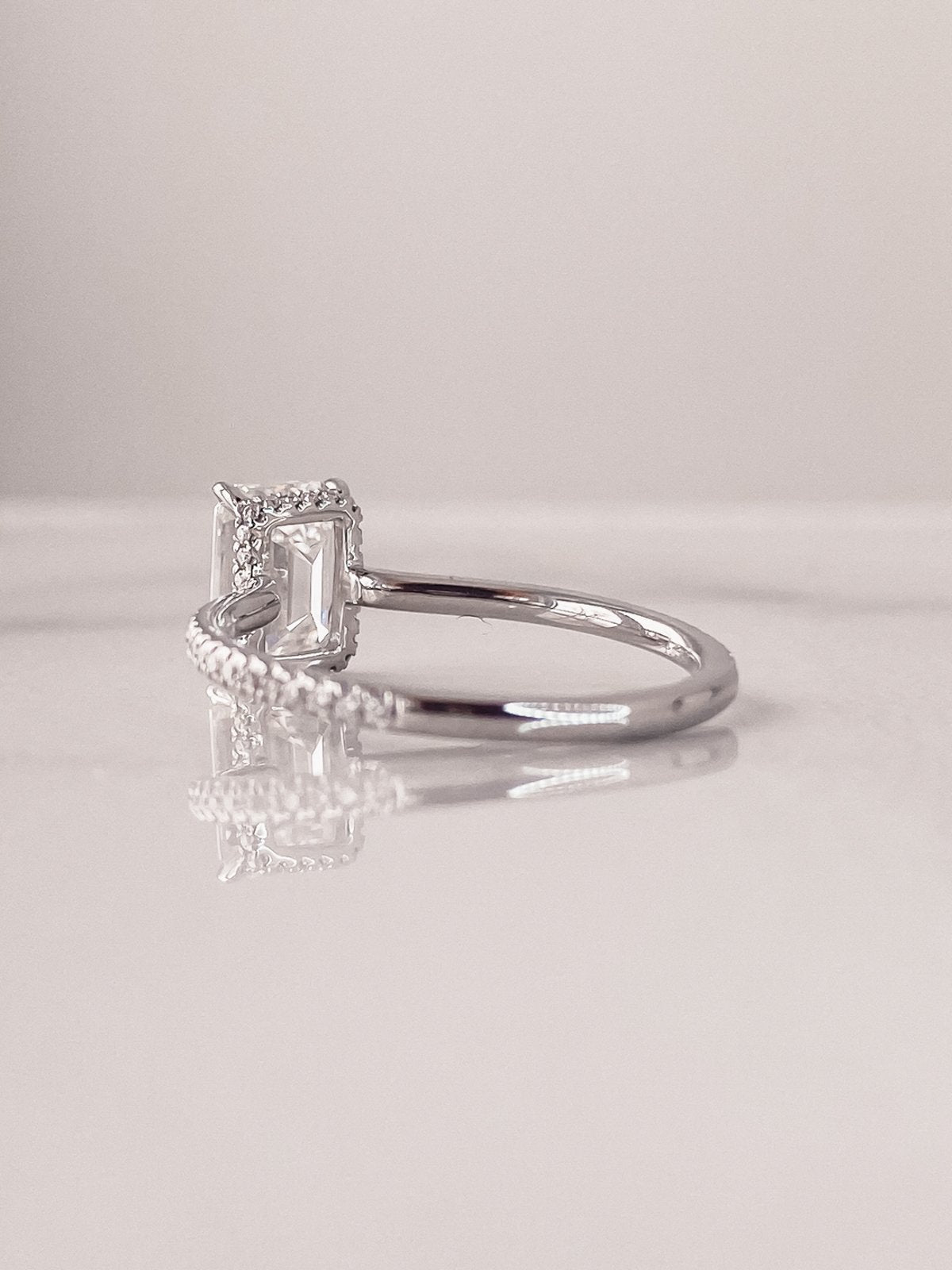 2.0 CT Emerald Cut Moissanite Hidden Halo Engagement Ring